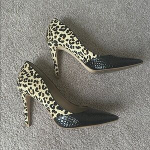 Shoes of Prey Leopard Print Stiletto Heels with Black Accents